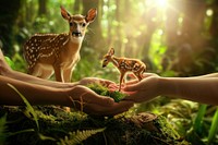 Loaf Ecology Human hands protecting the wild and wild animals wildlife human deer.