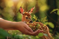 Small Loaf Ecology Human hands protecting the wild and wild animals wildlife human deer.