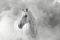 White horse in dust stallion outdoors animal.