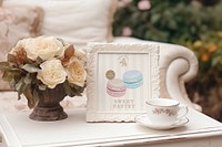 Ornate white picture frame on coffee table