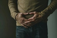 Man take a hand holding his stomach person human adult.