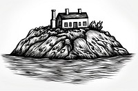 Ink drawing island architecture illustrated lighthouse.