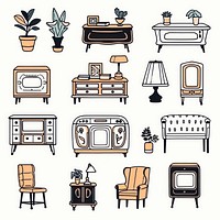 Vintage furniture illustrated electronics hardware.