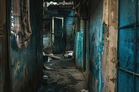 Place in an atmosphere of poverty alleyway indoors street.