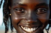 Black androgyne people with big smile person human happy.