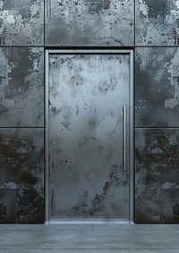 Silver stainless door mockup indoors.