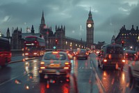 London Big Ben and traffic on Westminster Bridge light transportation architecture.