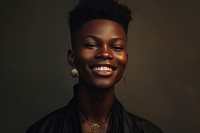 Portrait of a black androgyne people with big smile portrait photo photography.