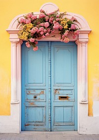 Front the door vintage style isolated architecture blossom arched.