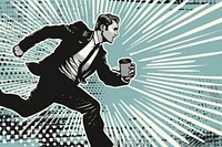 Businessman running with coffee cup accessories accessory handbag.