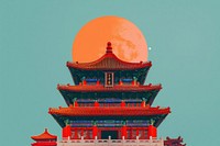 Retro collage of China Temple temple architecture lighthouse.