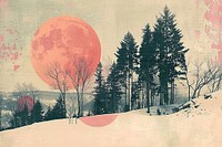 Retro collage of forest and snow art vegetation astronomy.