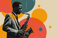 Retro collage of man playing saxophone performer person adult.