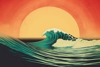 Retro collage of wave in the ocean art recreation outdoors.