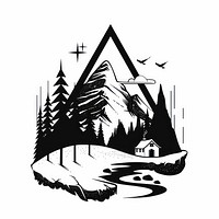 Moutain and house tattoo flat illustration symbol illustrated outdoors.