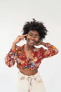 Happy cheerful Afro American woman glasses photo photography.