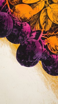Silkscreen on paper of a tropical fruit graphics purple painting.