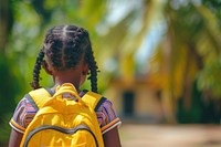 Little Black girl Students backpacking lifejacket clothing.