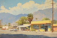 Oil painting illustration of a california transportation neighborhood automobile.