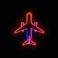 Line neon of airplane icon lighting outdoors purple.