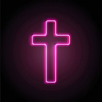 Line neon of cross icon symbol purple light.
