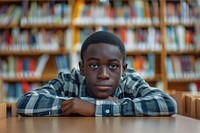 Black boy Students portrait library student.