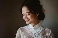Vietnamese bride dimples person female.