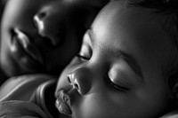 Baby sleeping near mother photo photography portrait.
