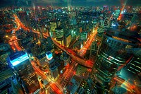 Night view of Tokyo night architecture metropolis.