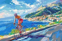 Professional road bicycle racer transportation clothing painting.