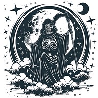 A grim reaper symbol logo.