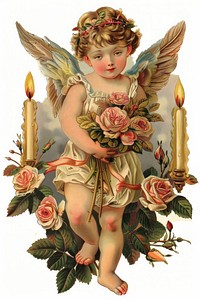 A cherub painting candle rose.
