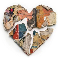 Broken heart shape collage cutouts symbol.
