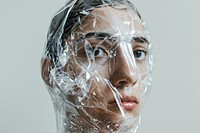 Sadness person face plastic wrap.