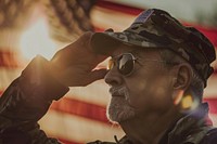 Veteran Saluting in Front of US Flag photo photography accessories.