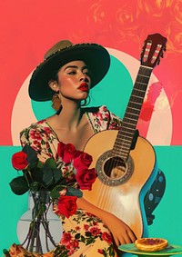 A latina Argentinian woman guitar recreation performer.