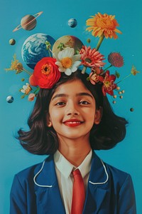 Indian teen woman portrait flower smile.
