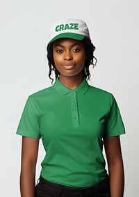 Women's green polo shirt mockup psd