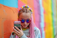 Caucasian teenage hipster girl photo phone photography.