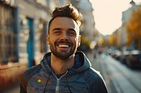 Close up of man jogging happy photo photography.