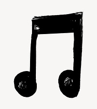 Black music note, brush stroke texture illustration