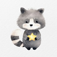 Cute raccoon, watercolor animal illustration