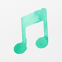 Green music note in watercolor illustration