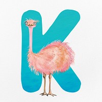 Cute letter  K with animal character illustration