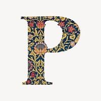 Letter P botanical pattern font, inspired by William Morris