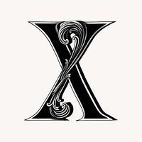 Letter X in classic medieval art illustration