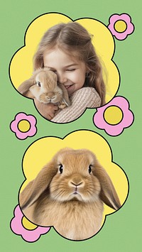 Green floral bunny photo collage