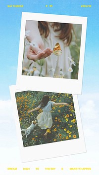 Blue instant film photo collage