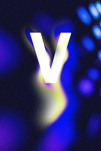 Letter V, fluid neon font illustration