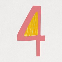 Number 4, cute paper cut alphabet illustration